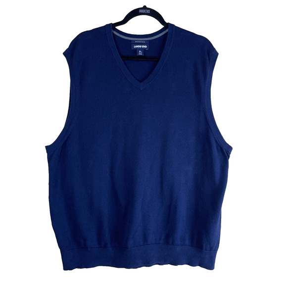 Lands' End Sweater Vest Men Size XL Solid Blue 100% Supima Cotton Grandpa Preppy - Picture 1 of 12